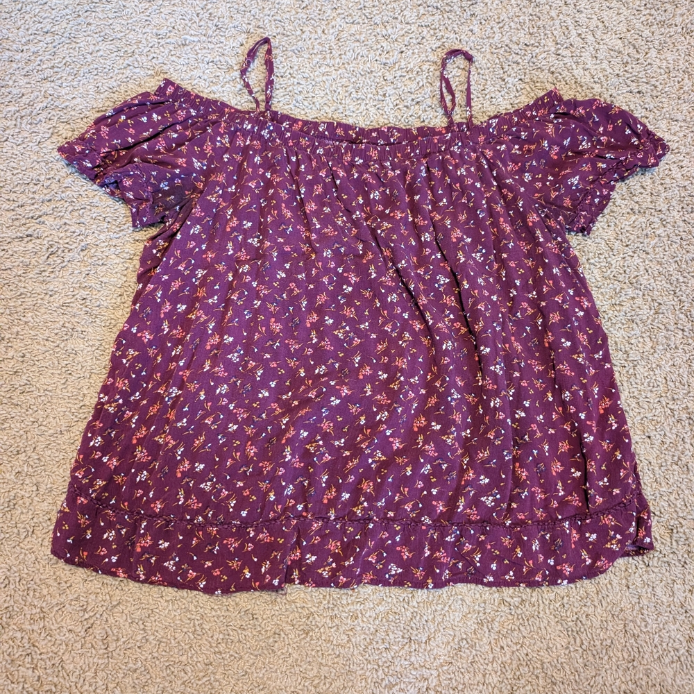 Old Navy Purple Floral Off-Shoulder Blouse
